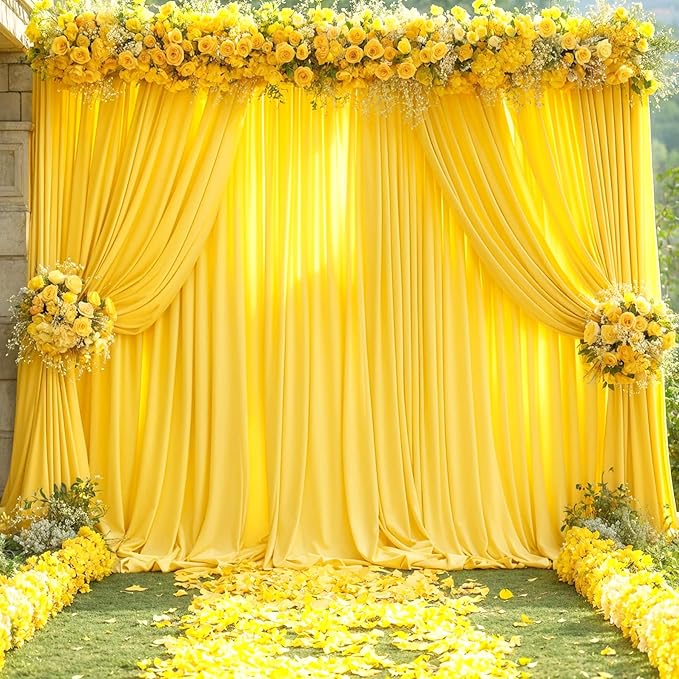8 Panels Yellow Backdrop Curtain for Parties Wrinkle Free Lemon Yellow Photo Curtains Backdrop Drapes Fabric Decoration for Birthday Party Wedding Baby Shower 40ft(W) x 10ft(H)