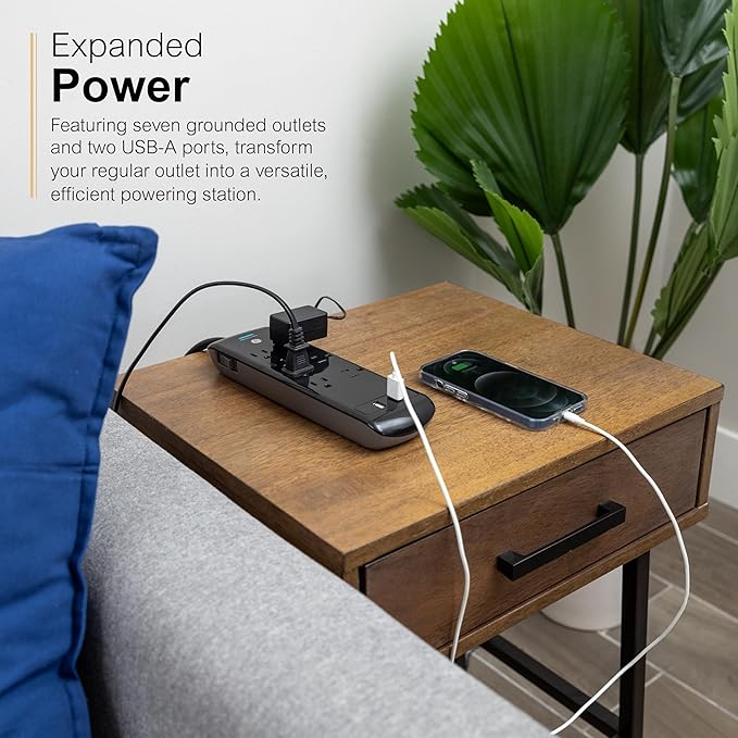 GE 37054 Pro Surge Protector, 7 Outlets + 2 USB, 1780J, 3' Cord, 2.1A, Black
