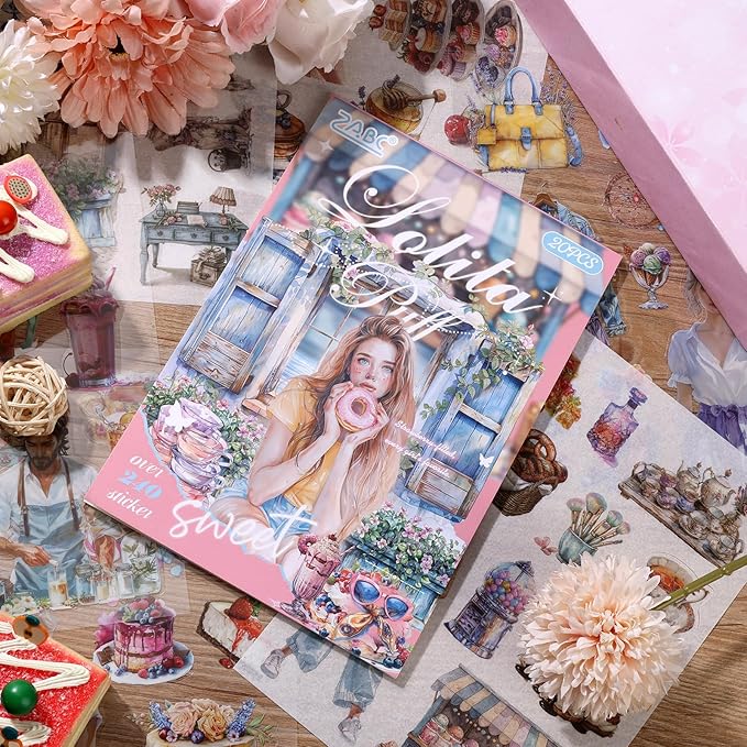 Auguro Scrapbooking Stickers 20 Sheets Pre-Cut 200 washi Stickers PET People Sticker Books for journaling Scrapbook Supplies Transparent Journal Sticker
