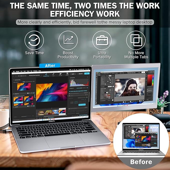 CopGain 12'' Portable Monitor for Laptop Screen Extender for 14.2'' MacBook, Designed for MacBook Screen Extender FHD 1080P IPS Display Plug and Play P1M