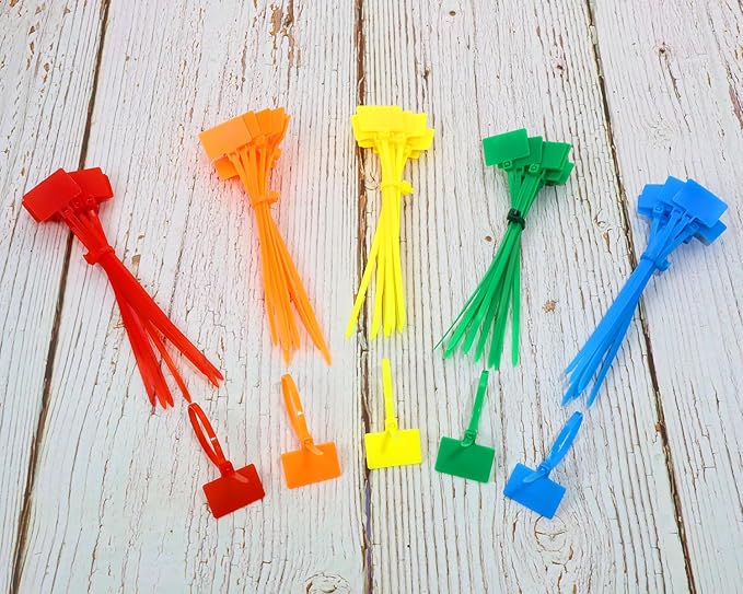 Mini Skater Nylon Cable Zip Ties Tags 4" Tiny Self-Locking Write-On Identify Cord Tabs Cable Label Marker Ties for Office Home Identification and Organization, 50 Pack (Multicolor)