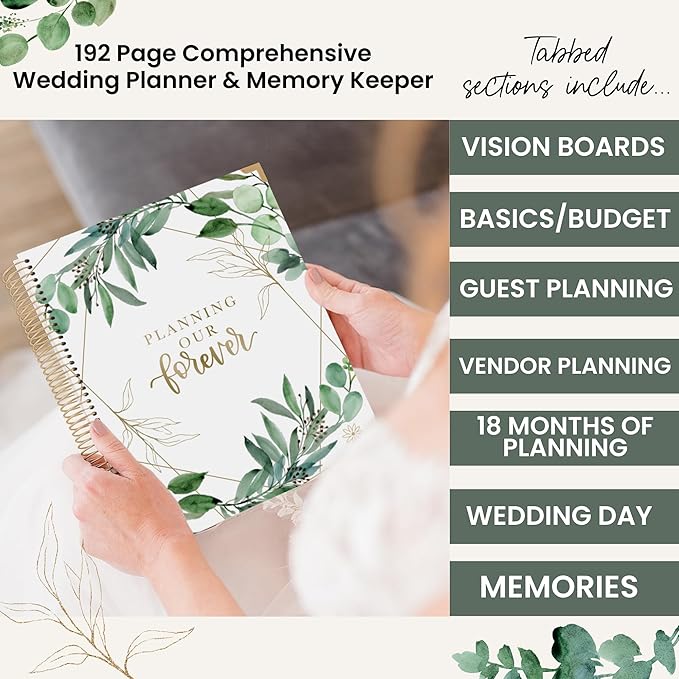 bloom daily planners Hard Cover Wedding Day Planner Bridal Journal & Organizer (Undated) - 9" x 11" - Planning Our Forever