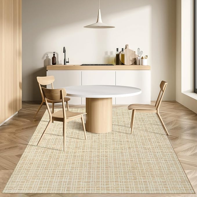 Modern Rug 6x9 Area Rugs for Living Room Washable Bedroom Rug Geometric Yellow Large Area Rug Soft Faux Wool Non Slip Throw Rugs Low Pile Stain Resistant Carpet for Dining Room 6'x9' Yellow