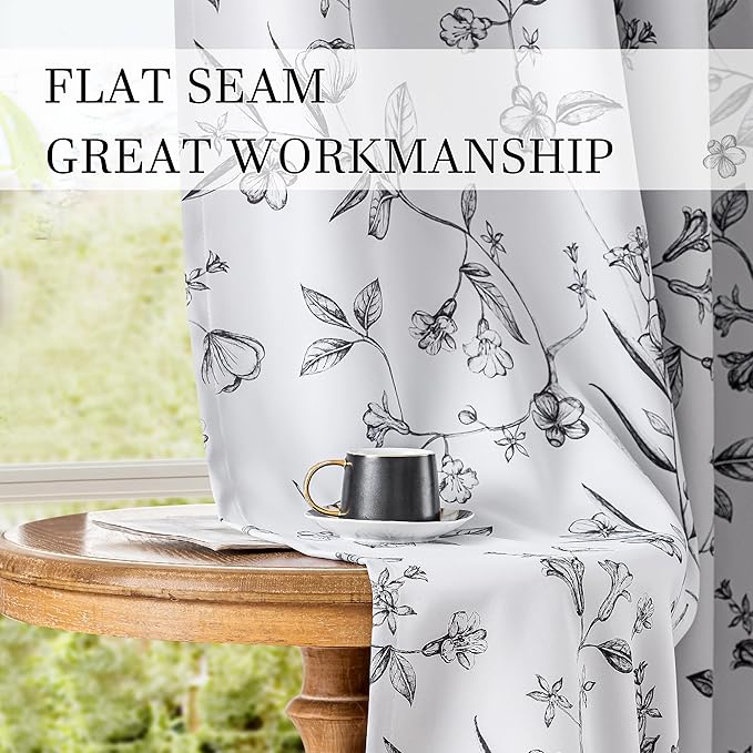 ChrisDowa 100% Blackout Floral Curtains 72 Inches Long 2 Panels for Bedroom Living Room Black Flower Patterned Room Darkening Thermal Insulated Soundproof Grommet Window Treatments Drapes,52X72