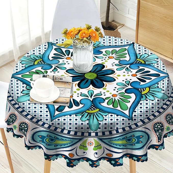 Eikione Round Tablecloth 70 inch Round Boho Tablecloths Polyester Table Cloth for Party Restaurant Banquet Dining Buffet Table Picnic Decorations