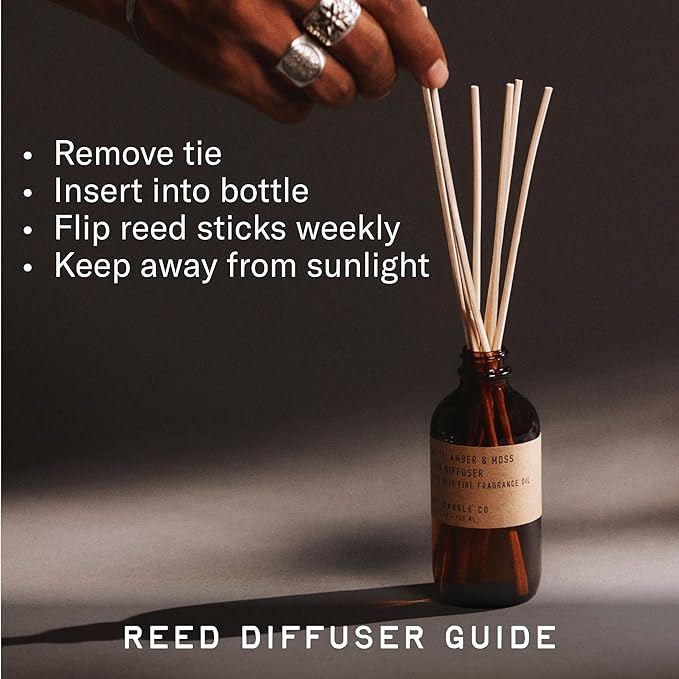 P.F. Candle Co. Classic Scented Rattan Reed Diffuser (3.5 fl oz) Amber Glass Jar, Fine Fragrance Oil, Low Maintenance Scent Throw (Saltwater Jasmine, 3.5 fl oz)