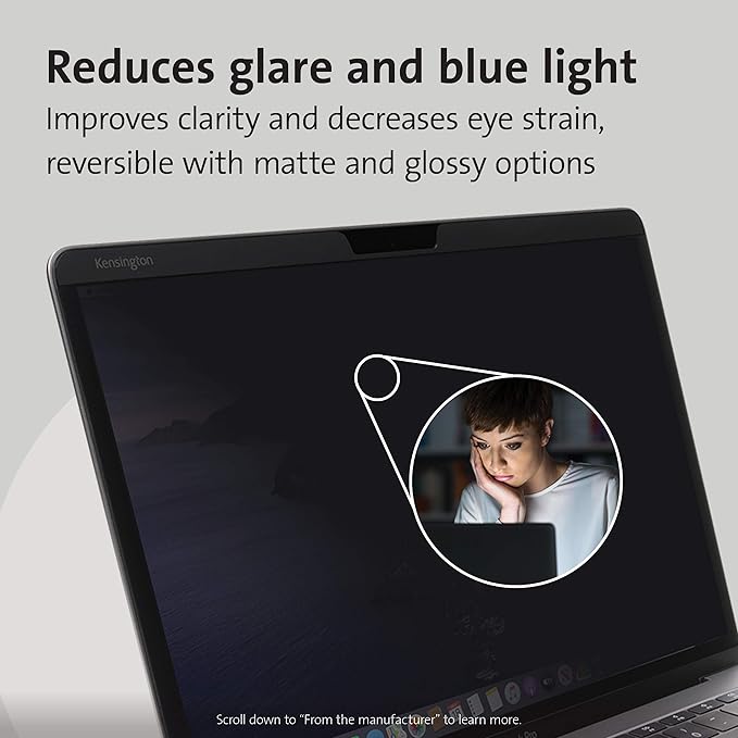 Kensington MP13 Magnetic Macbook Pro Privacy Screen for 13 inch (2016-2022, M1, M2)/ Macbook Air 13 inch (2018-2021, M1), Removable Laptop Privacy Filter, Macbook Mac Screen Protector, K64490WW