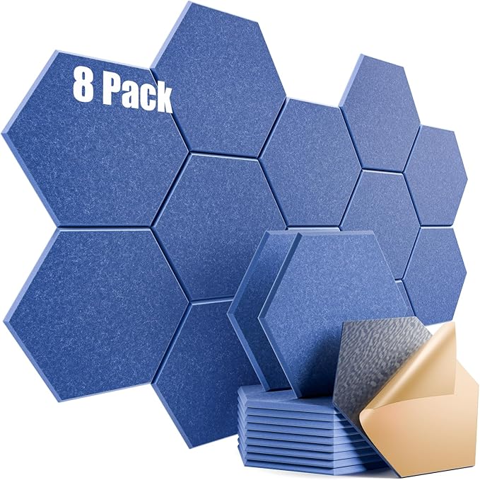 8 Pack Self-Adhesive Acoustic Panels 12" X 10" X 0.4" - Sound Proof Foam Panels for Wall with High Density, Hexagon Design, Flame Resistant, Absorb Noise and Eliminate Echoes(Sky Blue)