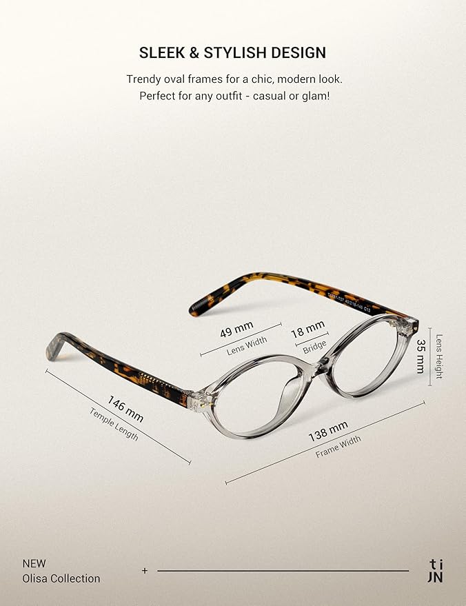 TIJN Olisa Blue Light Blocking Glasses for Women Men,Oval Glasses Frame Bluelight Glasses for Gaming/Computer/Screen