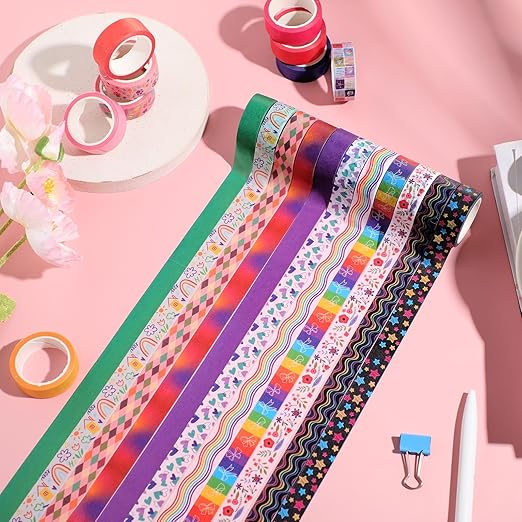 TaoBary 33 Rolls Holiday Plaid Washi Tape, 15 mm Seasonal Washi Tape Set Bohemian Colorful Vintage Cute for Card Wrapping Craft(Cool Style)