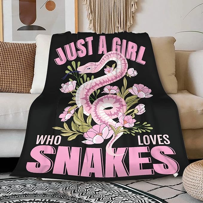 Just A Girl Loves Snakes Blanket Lightweight Cozy Flannel Fleece Throw Blanket Best Gift Home Decor for Bed Couch Outdoor Camping 80"x60" Queen for Adults