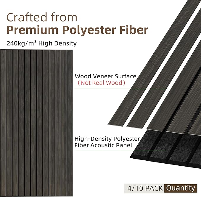 TO-TH Wood-Look Acoustic Wall Panels, 10 Pack 47.2” x 23.6” Acoustic Panels, Decorative Sound Absorbers Sound Dampening Panels for Home, Office, Basement, Rustic Walnut
