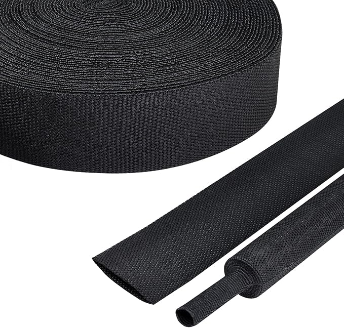 FOURUB 50% Woven Wire Loom Heat Shrink Braided Sleeving Shrinkable Fabric Cable Sleeve Braid Hose Covering Protection for Automotive Wire/Harness/Sheath(1"-42ft)
