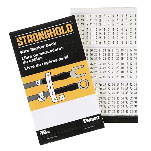 Panduit PCMB-16 Pre-Printed Wire Marker Book, Vinyl Cloth, .22 by 1.38-Inch L, 0-33, A-C, +, -, L1-L3, T1-T3 Legends Only