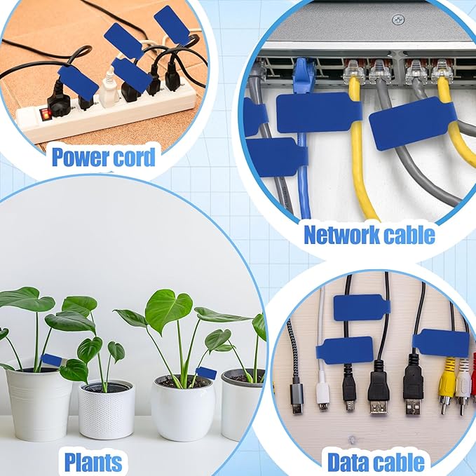 50 Pieces Cord Labels Self-Adhesive Nylon Cable Labels Tags Waterproof Wire Cable Tags or Electronics Office Computers Management and Identification (Blue)