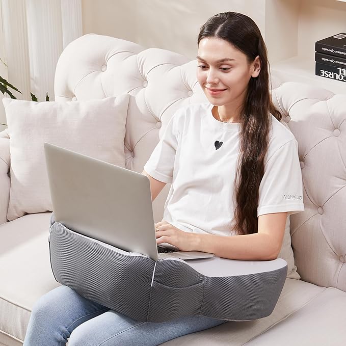 cooloo8 Lap Desk, Laptop Lap Desk Lap Desk with Cushion, Laptop Pillow for Lap, Portlands Portable Desk Pad, Gaming Pillow Work Pillow for Bed, Couch, Car(White Gray)