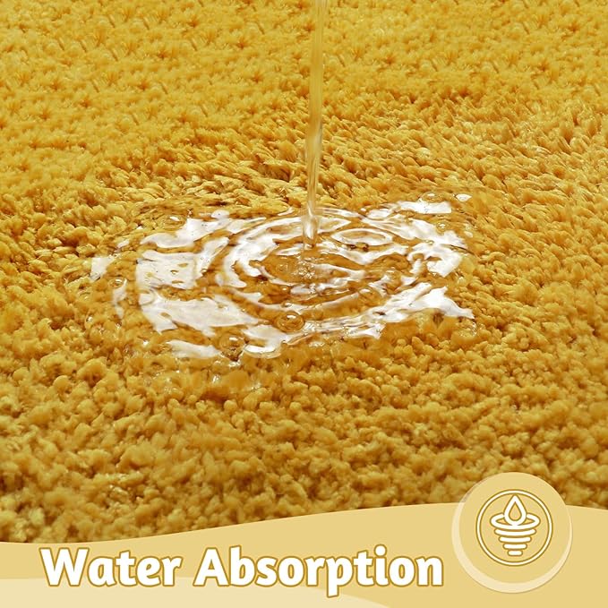 Uphome Bathroom Rug Runner, Cute Long Irregular Shaped Bathroom Rug Absorbent Non Slip, 18x47 Machine Washable Soft Shaggy Microfiber Bath Mat for Floor, Tub, Shower, Yellow