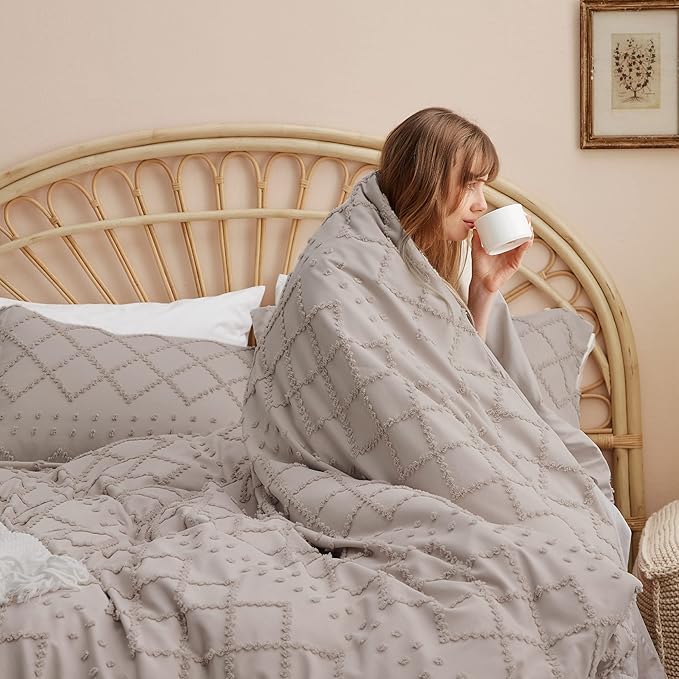 Bedsure Boho Duvet Cover King Size - Linen Breathable & Soft Boho Bedding, Machine Washable Comforter Cover for All Seasons, Includes 1 Duvet Cover 104"x90" with 2 Pillow Shams & Zipper Closure