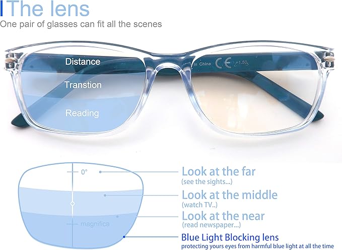 MODFANS Progressive Multifocus 1.5 Reading Glasses,Blue Light Blocking Glasses,Anti-Glare,Anti-Eye Fatigue,UV Protection for Computer/TV/Tablet/Phone,Readers with Comfort Sping Hinge