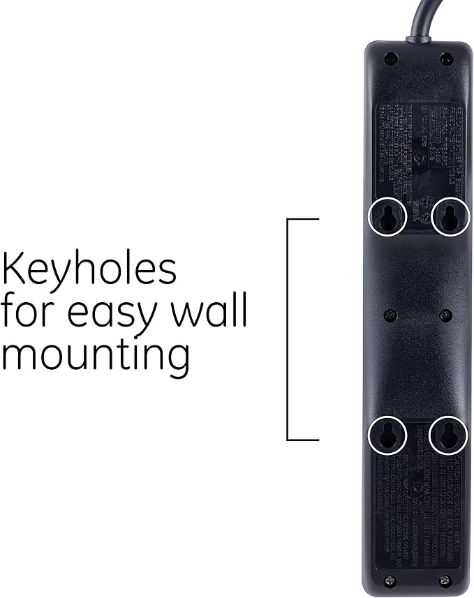GE 4-Outlet Surge Protector, 2 USB Ports, 6 Ft Power Cord, 450 Joules, Flat Plug, Twist to Lock Safety Covers, Automatic Shutdown Technology, Circuit Breaker, Warranty, UL Listed, Black, 37465