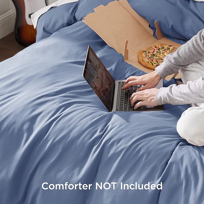 Bedsure Duvet Cover Full Size - Soft Double Brushed Bedding Set for Kids & Adults, Zipper Closure, 3 Pieces, Includes 1 Duvet Cover (80"x90") & 2 Pillow Shams, NO Comforter, Slate Blue