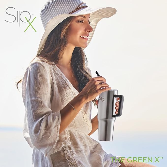 SIPX™ 40 oz Insulated Tumbler with Handle & Straw – Vacuum Insulated Stainless Steel, Leakproof, Cupholder Friendly – Perfect for Iced Coffee, Water & Travel – Stainless