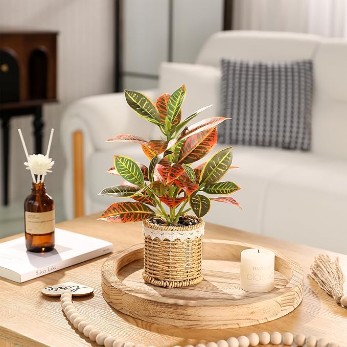 Nubry Fake Plants Artificial Potted Plants with Weaved Pot for Shelf & Table Desk | Perfect for Home Office Bathroom Farmhouse Room Coffee Table Decor 10‘’