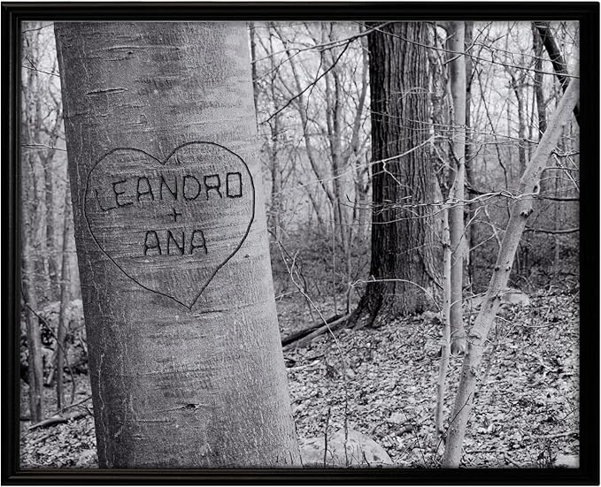 Let's Make Memories Personalized Canvas Wall Art For Couples - Engagement, Wedding, Newlyweds, Anniversary - Home Decor - Carved Heart B&W - Framed Canvas - 16x20