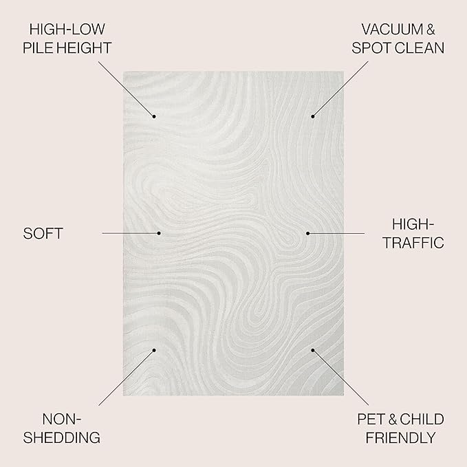 JONATHAN Y Maribo High-Low Abstract Striped Cream/Ivory 7x7 Square Indoor/Outdoor Area Rug, Pet Friendly, Non-Shedding, Stain Resistant, Easy-Cleaning for Backyard, Patio, Porch (SCN103A-7SQ)