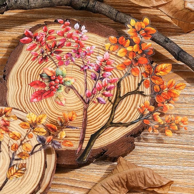 AuriicLeaf Foliage PET Sticker Set, 150PCS Leaf and Branch Stickers for Scrapbooking, Journaling, DIY Crafts, and Art Supplies