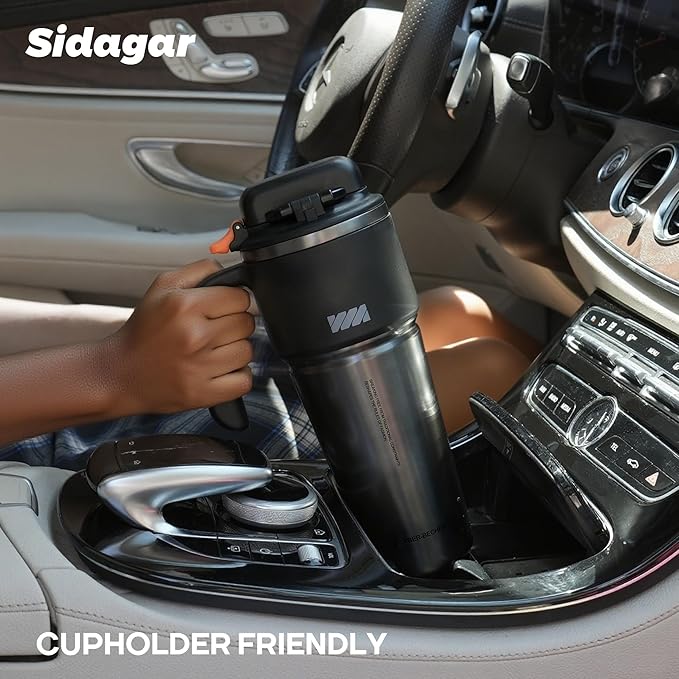 32 oz Tumbler with Handle and Straw, Vacuum Insulated Stainless Steel Travel Mug with Push-button Lid, Double Wall Coffee Cup, Fits in Cup Holder - Obsidian Black
