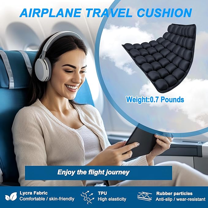 Sondor Travel Seat Cushion,Inflatable Travel Seat Cushion for Airplane,Portable & Adjustable,Airplane Gadgets,Inflatable Cushion for Wheelchair, Travel,Driving,Office Work