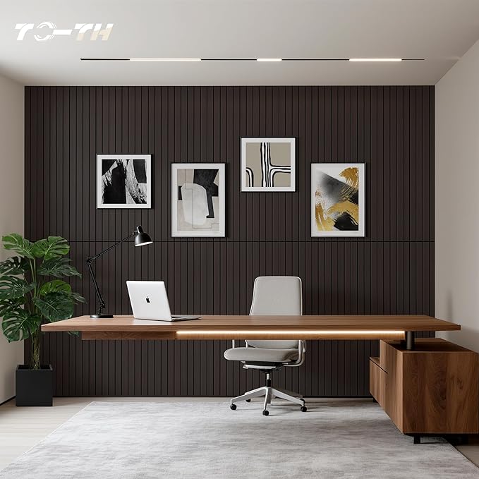 TO-TH Wood-Look Acoustic Wall Panels, 10 Pack 47.2” x 23.6” Acoustic Panels, Decorative Sound Absorbers Sound Dampening Panels for Home, Office, Basement, Ebony