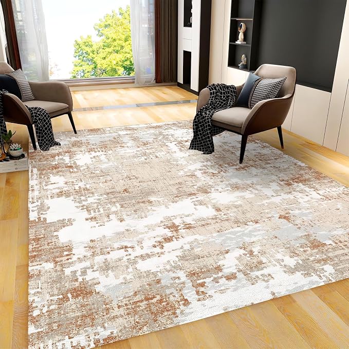 Modern Distressed Area Rug, Abstract Ethnic Art Non Slip Kids Rugs, Machine Washable Durable Carpet for Indoor Bedroom Living Room Office Decor Rug - 6 ft x 9 ft