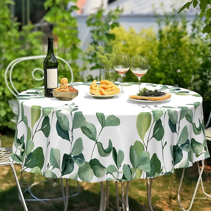 Eikione Round Tablecloth 60inch, Summer Floral Tablecloth Waterproof and Wrinkle-Free, Table Covers, Summer Decorations for Home Dining