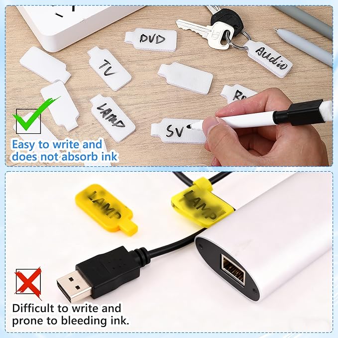 60 Pcs Cable Labels, White Nylon Self-Adhesive Wire Labels, Writable Reusable Cord Tags Electrical Panel Label Cables Markers for Electronics Computer Management and Identification, Home, Office
