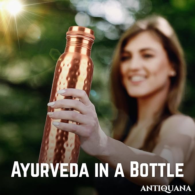 34 Oz Pure Copper Water Bottle Set – Leak-Proof Hammered Design with Tumbler, Carrying Bag & Smooth Finish Decorative – Copper Home Decore