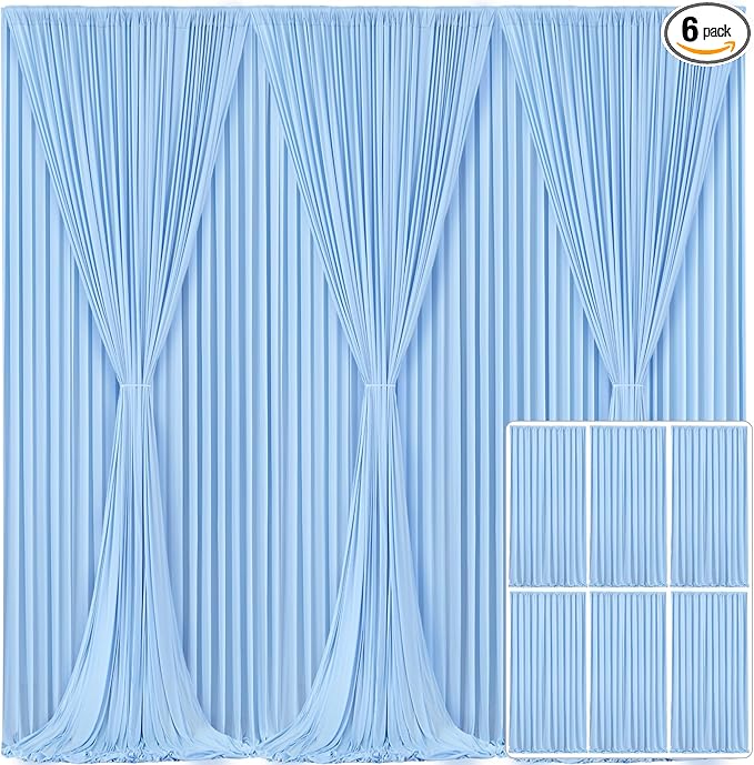 6 Panels Baby Blue Backdrop Curtain for Baby Shower Parties Wrinkle Free Light Blue Curtains Backdrop Drapes Fabric Decoration for Birthday Party Photography 30ft(W) x 10ft(H)