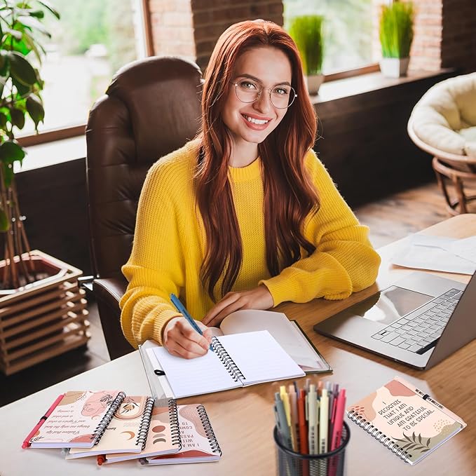 Kosiz 24 Pcs/12 Set Positive Affirmation Gifts Gratitude Spiral Notebooks with Pens Motivational Encouragement Notepads Daily Affirmations Journal for Women Valentine Galentine Gifts (Rainbow)