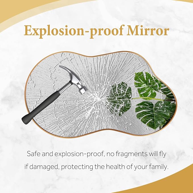 Dorlicecass Bathroom Mirror - Gold Irregular Wall Mirrors Decorative 26"x46" Asymmetrical Tempered Glass Aviation Aluminum Alloy Frame for Vanity, Bedroom, Living Room, Cloakroom, Entryway