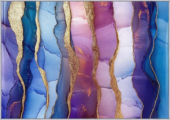 Irregular Marble Abstract Area Rug, Blue Purple Gold Pattern Carpet, Washable Non Slip Low Pile Soft Thin, Living Room Bedroom Home Decor Mat 4x5ft