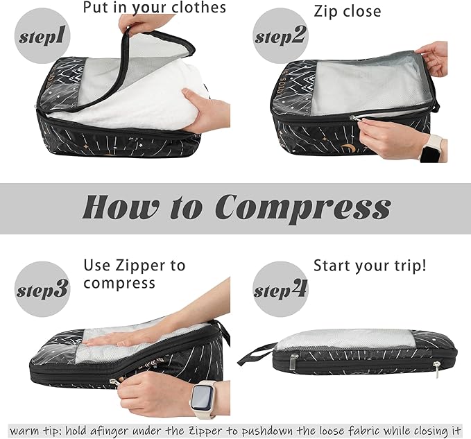 7 Pcs Compression Packing Cubes Travel for Suitcases, Luggage Organizer Lightweight Storage Bags Set for Backpack Travel- Packaging Cubes for Carry-Ons and Storage