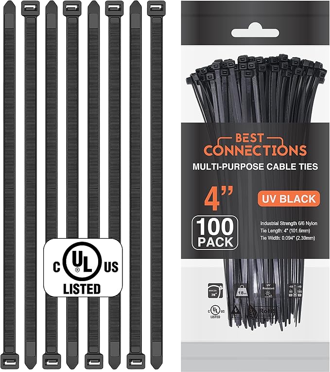 BEST CONNECTIONS 100 Ft – 1/4" Diameter Split Wire Loom Flex-Guard Convoluted Tubing with 100 Pcs x 4" Nylon Cable Zip Ties – Protective Split Cable Sleeves/Conduit – Black