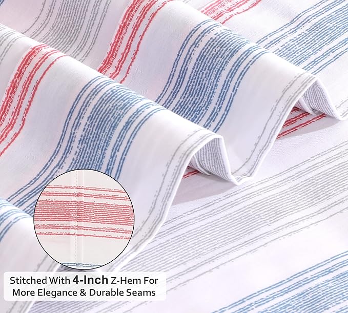RUVANTI 100% Cotton Full Size Bed Sheets, 4 Pieces, Soft & Breathable Percale Weave Bedding, Deep Pocket 16", Hotel Standard, Crisp Cool Feel, Durable, Perfect Sheet Set Striped, Times