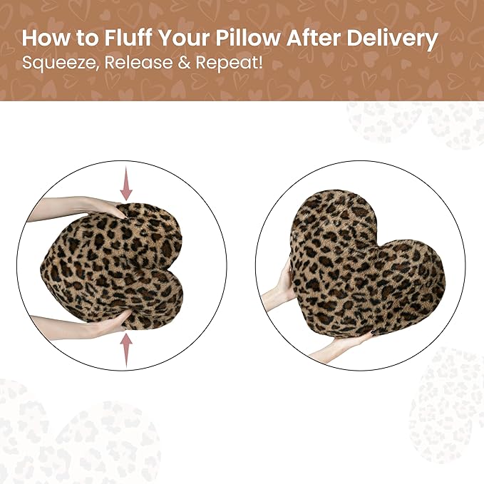 AELS Cheetah Print Heart Shaped Pillow, 20 Inches Decorative Leopard Love Pillow, Soft Fluffy Plush, Valentine's Day, Wedding, Living Room, Bedroom & Nursery Decor, Brown