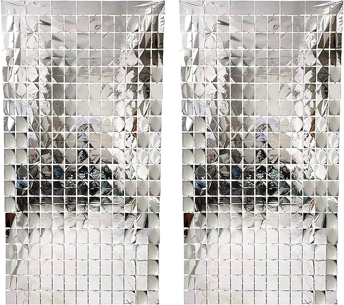 Large Shimmer Silver Backdrop - Pack of 2 | Silver Fringe Backdrop Curtain, New Years Eve Party Supplies 2026, Chirstmas Decorations, Birthday, Bachelerotte Disco Party Decorations