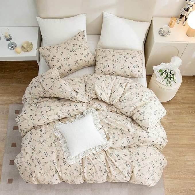 Floral Comforter Set Twin 2 Pieces Soft Chic Vintage Flowers Bedding Comforter Lightweight Garden Style Floral Botanical Flower Comforter Set for All Seasons and 1 Pillowcases (Floral, Twin)