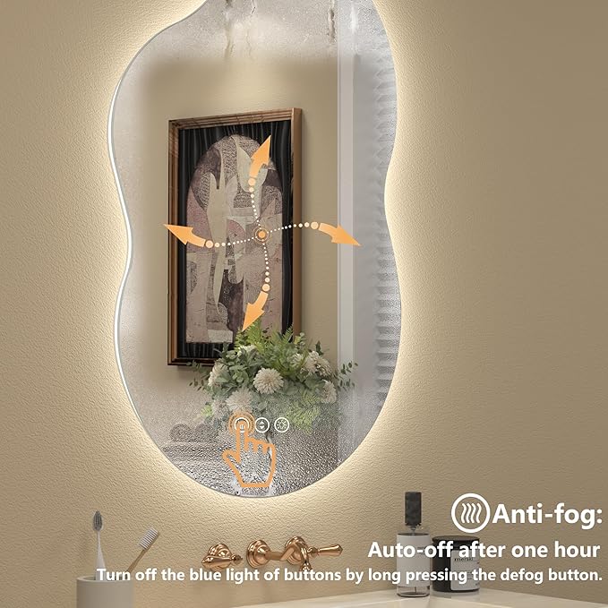 40x24 Inch Irregular Cloud LED Bathroom Mirror, Asymmetrical Backlit Bathroom Vanity Mirror, Anti-Fog, Dimmable, 3 Colors, Memory, Shatterproof (Horizontal/Vertical)