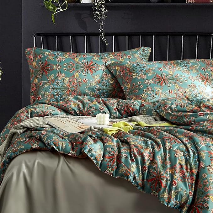 Vintage Floral Comforter Set King 3 Pieces Boho Bedding Comforter Chic Botanical Flower Comforter with 2 Pillowcases Fluffy Soft Famhouse Bedding Set Aesthetic Floral Boho King Size Comforter Set