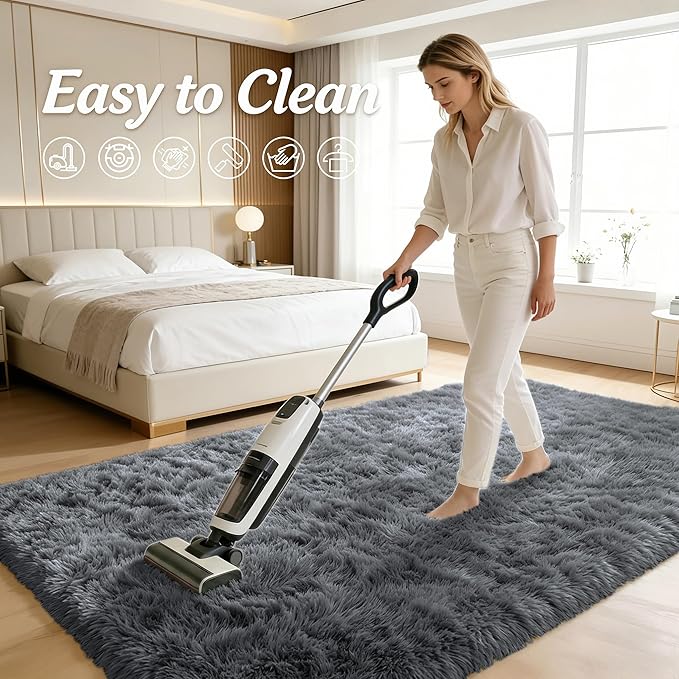 OLANLY 4x9 Area Rugs for Living Room Bedroom, Machine Washable Soft Fluffy Shaggy Bedside Rug, Indoor Floor Carpet for Kids Girls and Boys, Dorms, Nursery Rooms, Home Decor Aesthetic, Grey